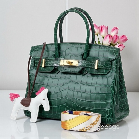 Green Leather Crocodile Pattern Satchel Crossbody Handbag...